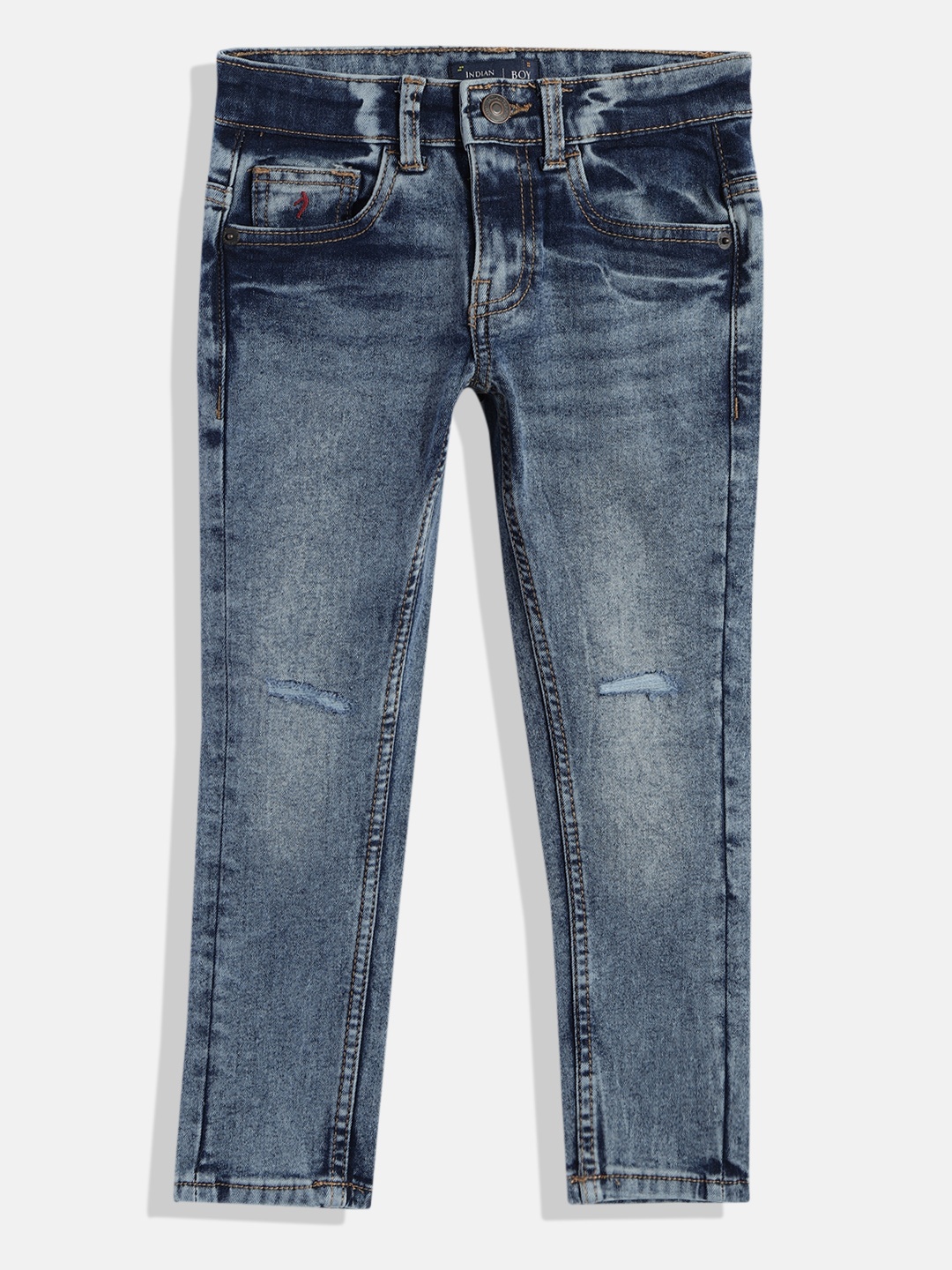

Indian Terrain Boys Original Low-Rise Low Distress Stretchable Jeans, Blue
