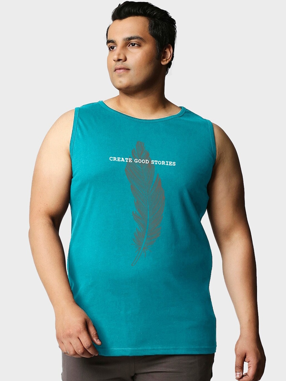 

Bewakoof Teal Plus Size Graphic Printed Cotton T-shirt