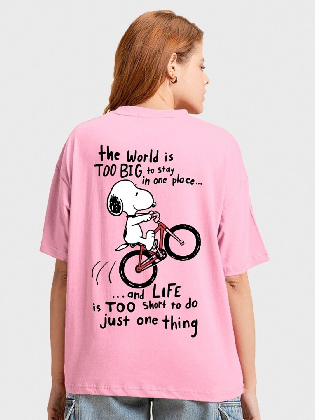 

Bewakoof Pink Typography Printed Drop-Shoulder Sleeves Oversized Cotton T-Shirt