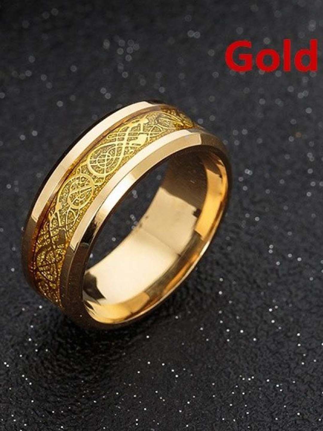 

KARISHMA KREATIONS Gold-Plated Stainless Steel Celtic Engraved Dragon Finger Ring