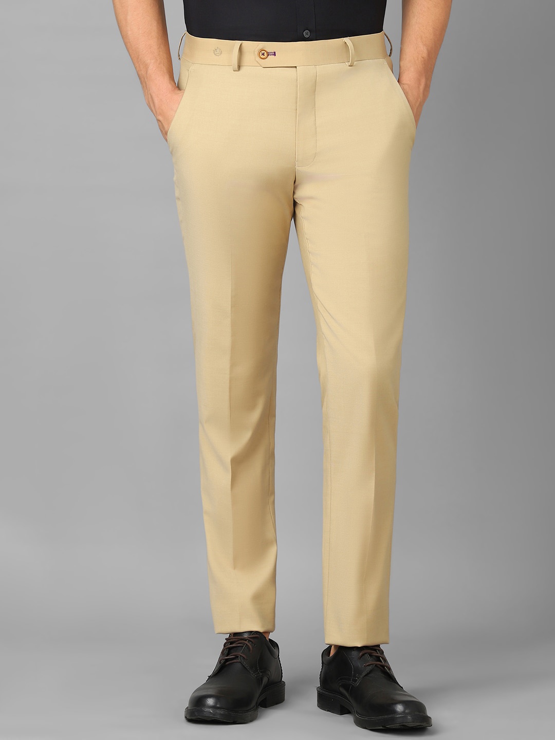 

Luxure by Louis Philippe Men Mid Rise Plain Slim Fit Trousers, Khaki