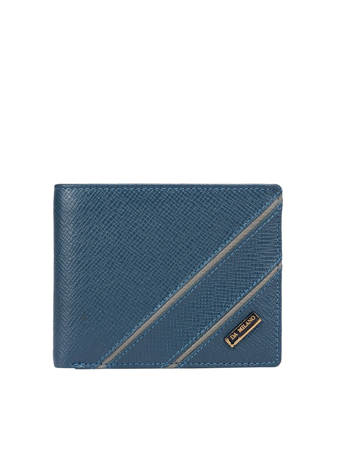 

Da Milano Men Striped Leather Two Fold Wallet, Blue