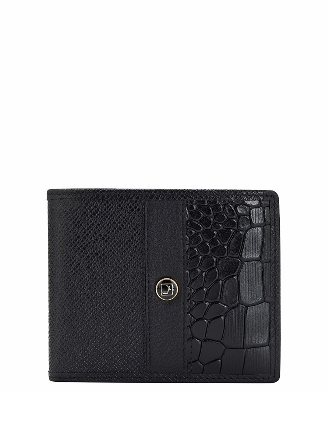 

Da Milano Men Textured Leather Two Fold Wallet, Black