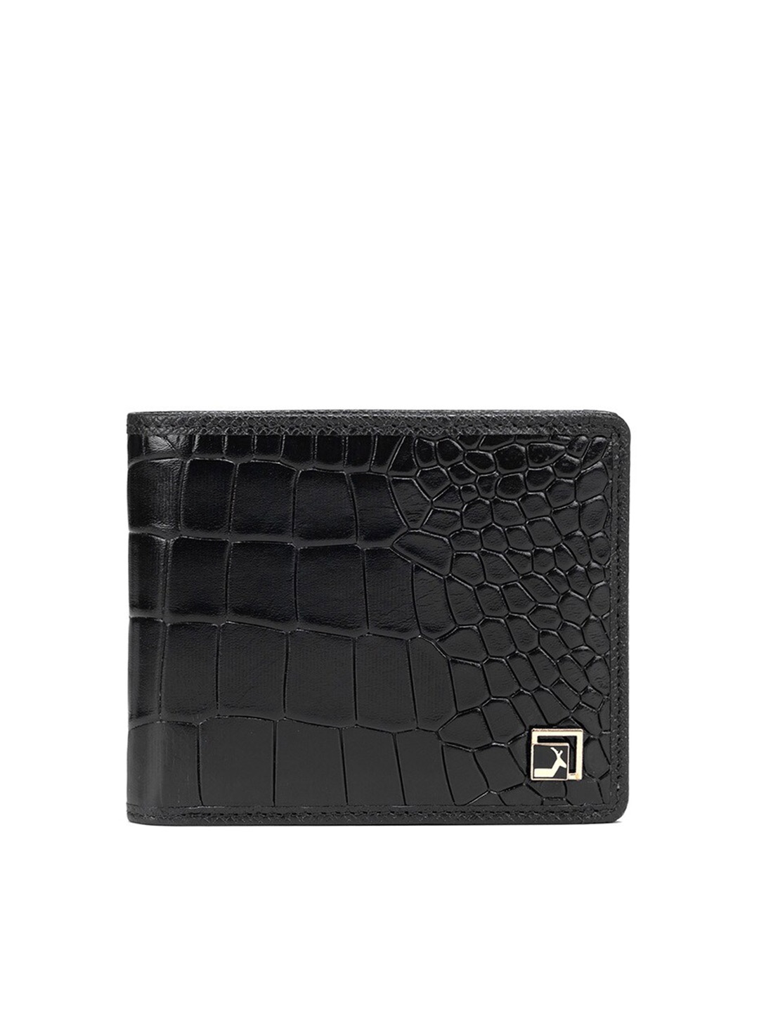 

Da Milano Men Textured Zip Detail Leather Two Fold Wallet, Black