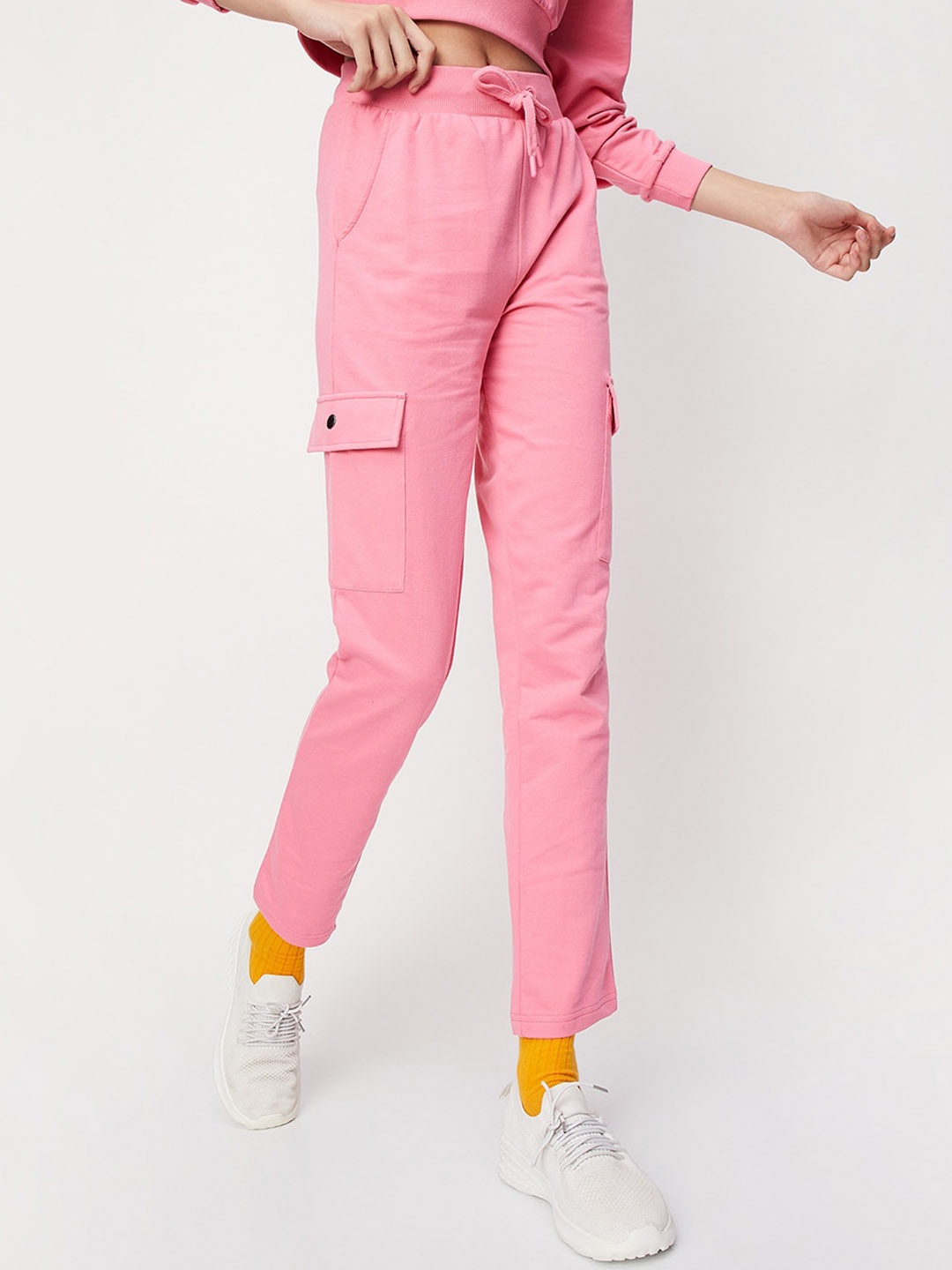 

max Women Mid-Rise Pure Cotton Track Pants, Pink