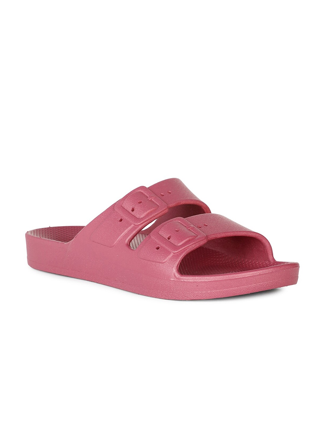 

Sandak by Bata Women Two Strap Open Toe Flats With Buckle Detail, Pink