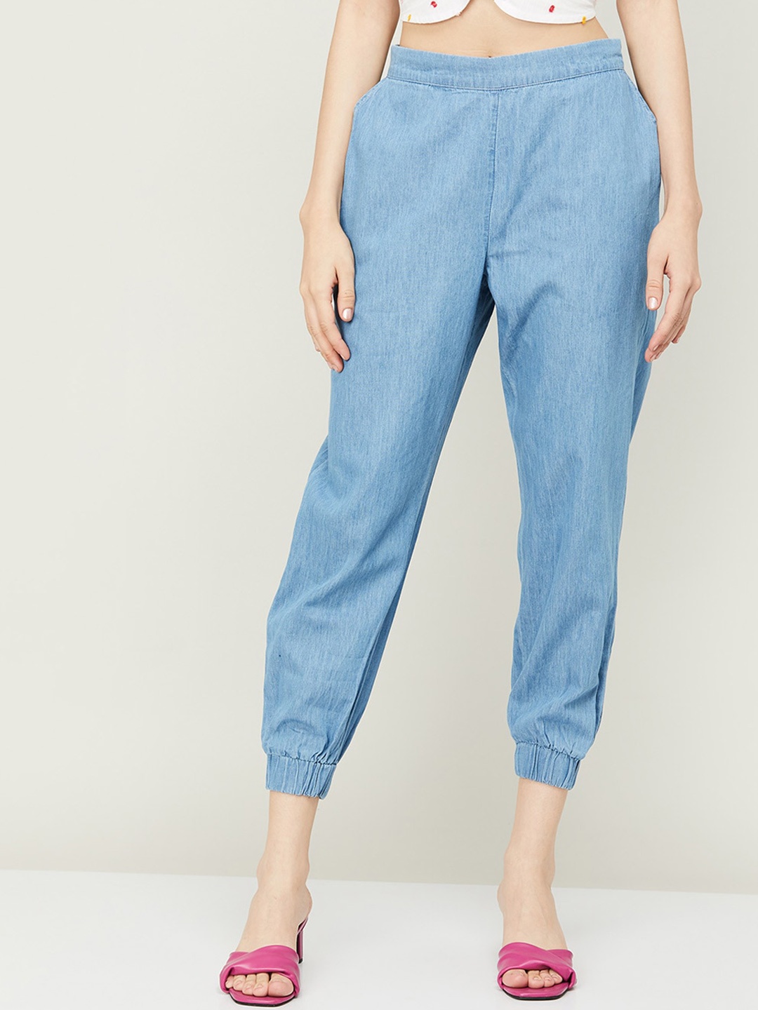 

Colour Me by Melange Women Mid-Rise Pure Cotton Joggers, Blue