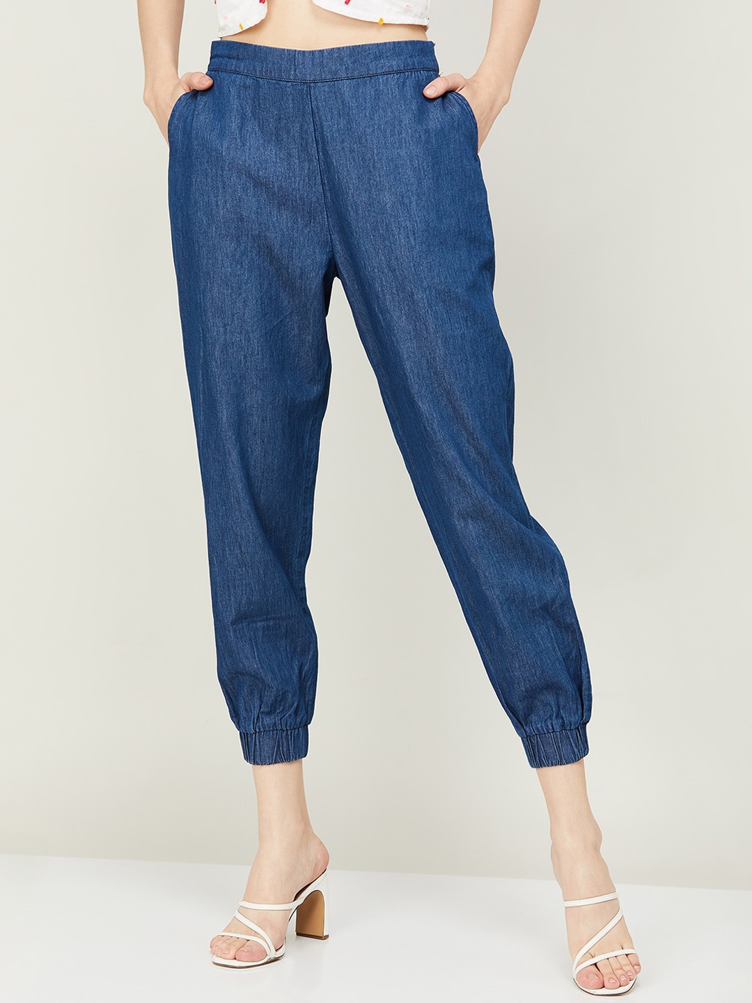 

Colour Me by Melange Women Mid-Rise Pure Cotton Joggers, Blue