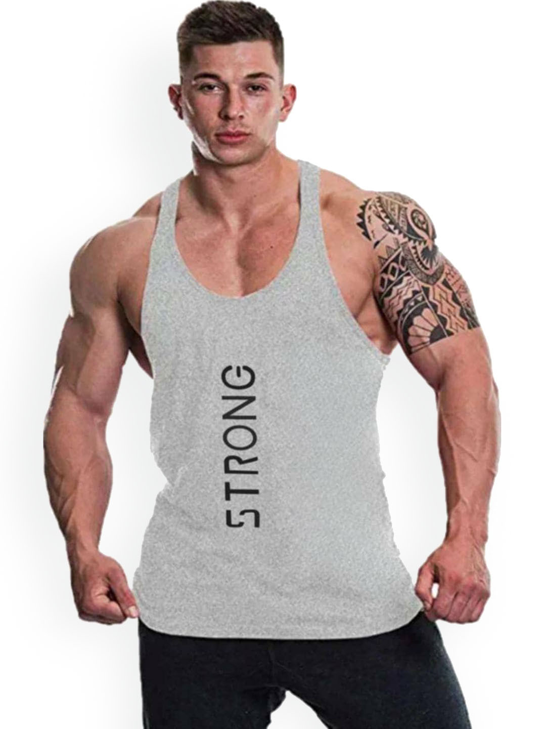 

MASCARI Typography Printed Gym Vests, Grey