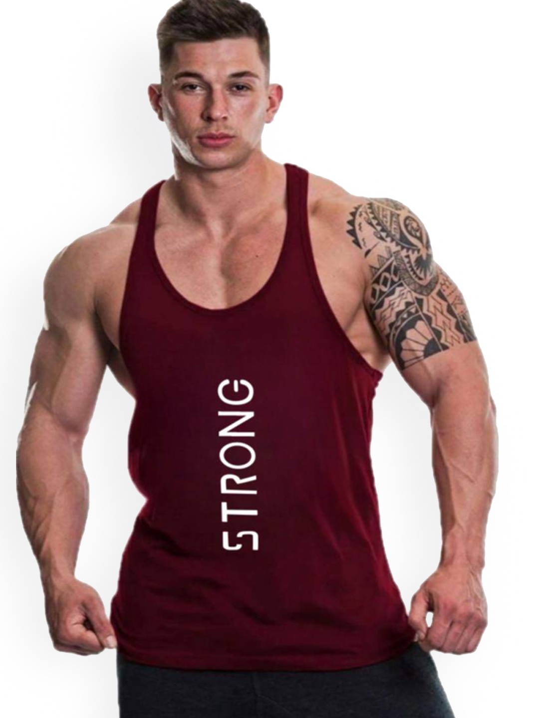 

MASCARI Typography Printed Innerwear Gym Vests, Maroon
