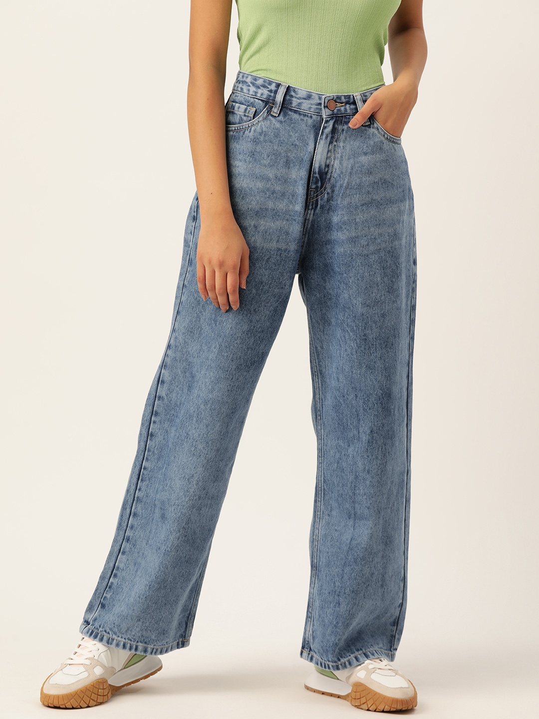 

DressBerry Women Relaxed Fit High-Rise Acid Wash Pure Cotton Jeans, Blue