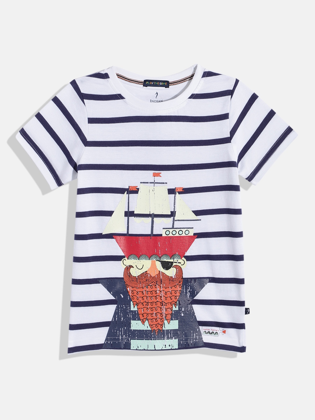 

Indian Terrain Boys Striped Pure Cotton T-shirt, White