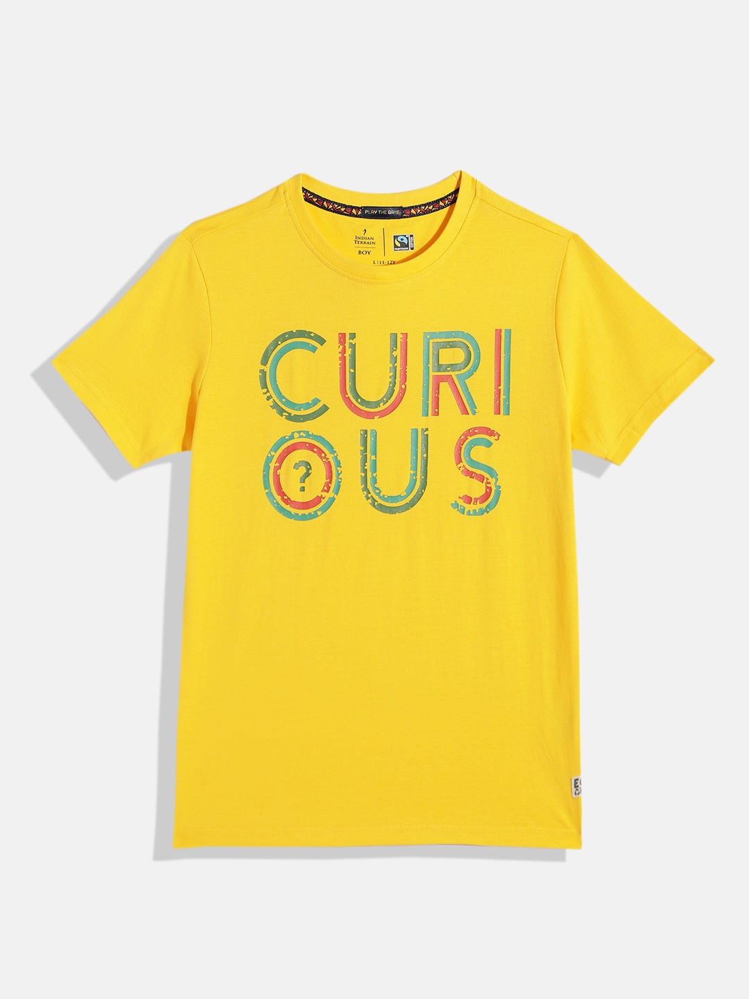 

Indian Terrain Boys Typography Printed Pure Cotton T-shirt, Yellow