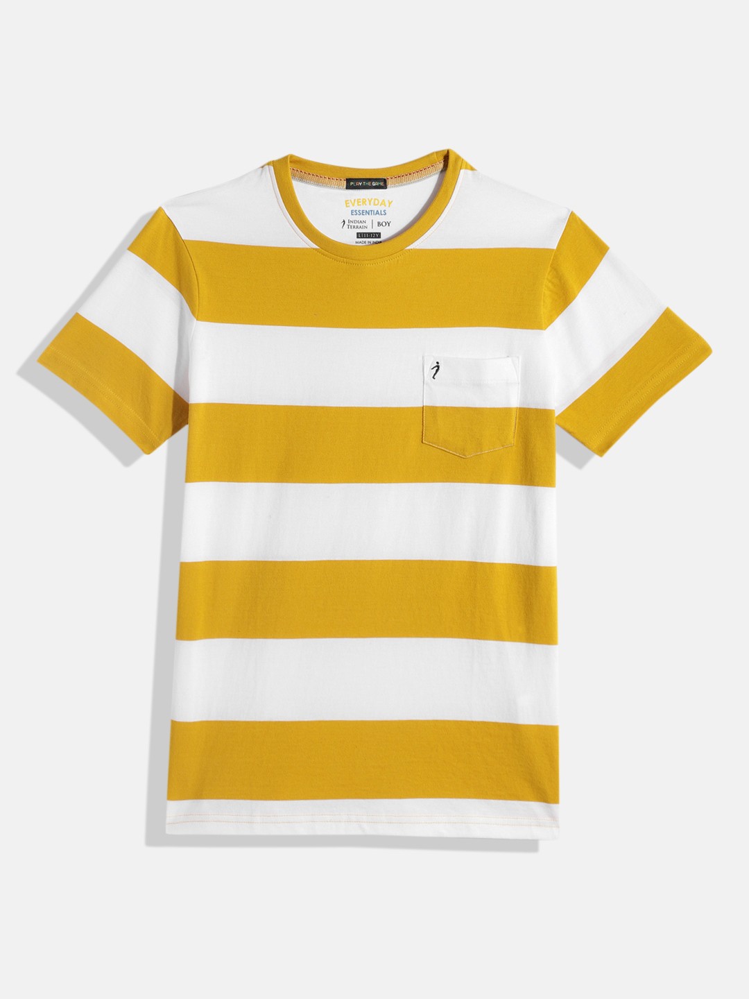 

Indian Terrain Boys Striped Pure Cotton T-shirt, Yellow