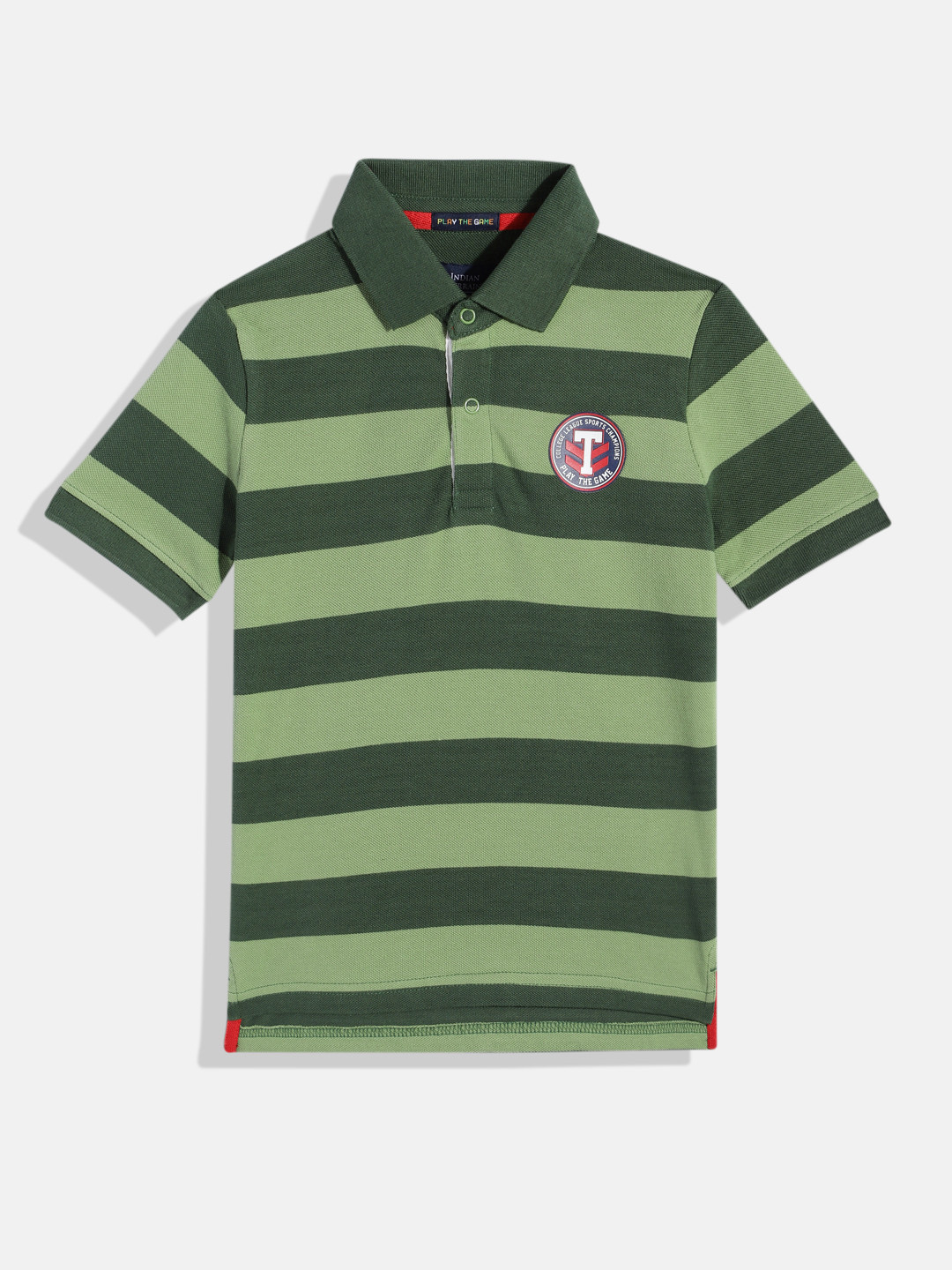 

Indian Terrain Boys Striped Pure Cotton Polo Collar T-shirt, Green