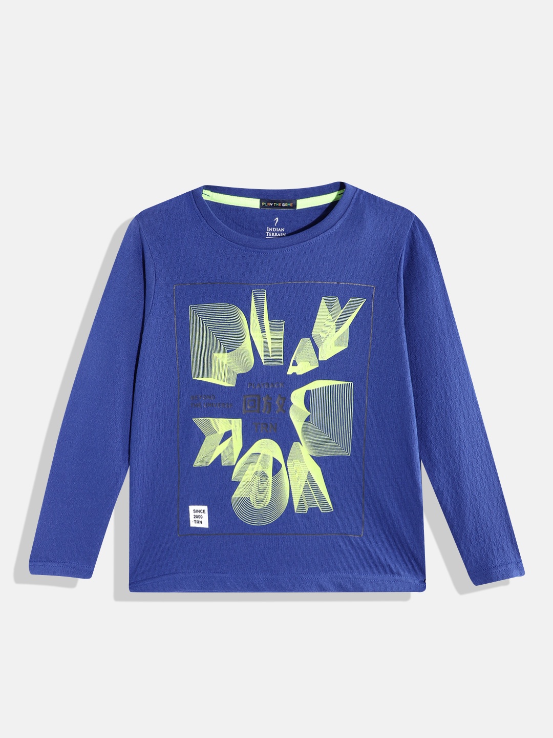 

Indian Terrain Boys Typography Printed Pure Cotton T-shirt, Blue
