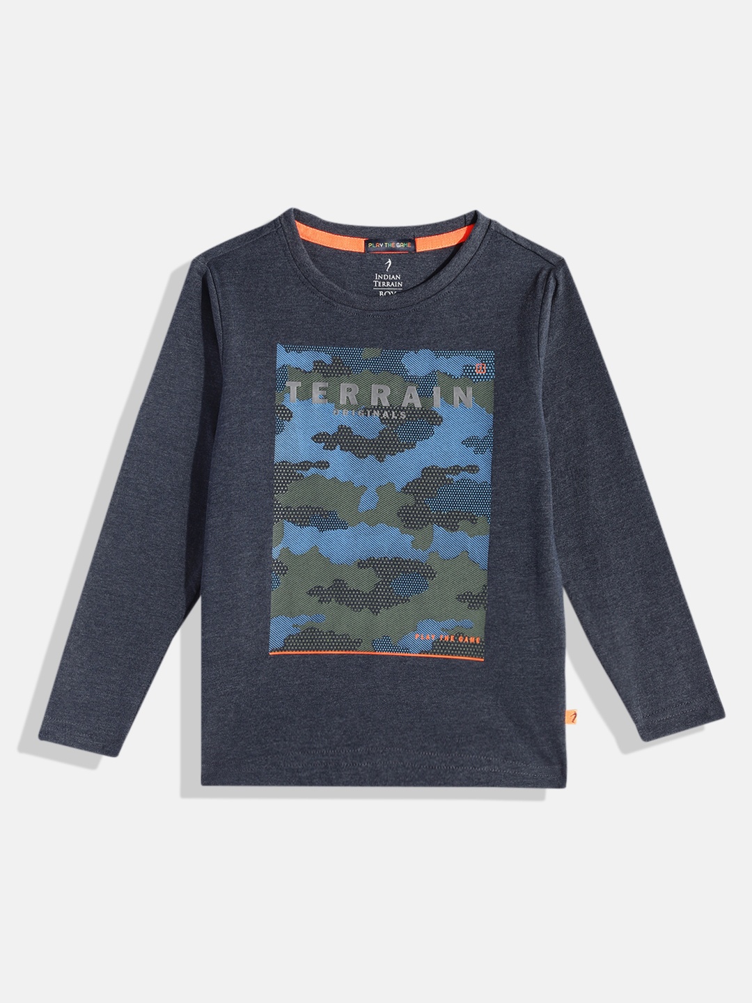 

Indian Terrain Boys Camouflage Printed T-shirt, Navy blue