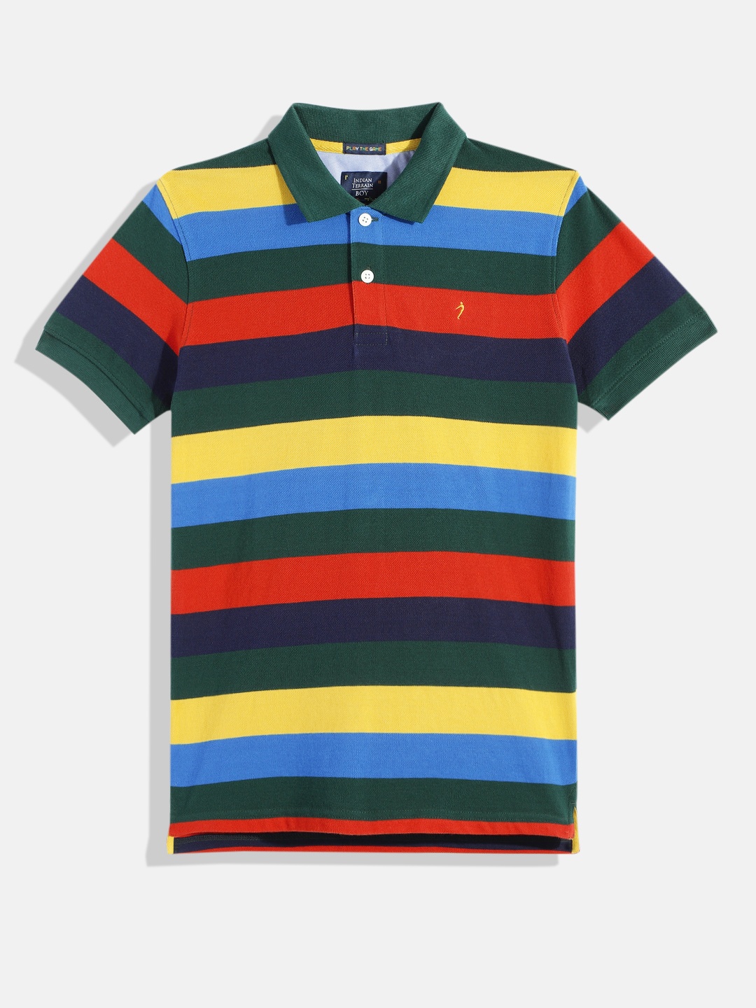 

Indian Terrain Boys Striped Polo Collar Pure Cotton T-shirt, Yellow