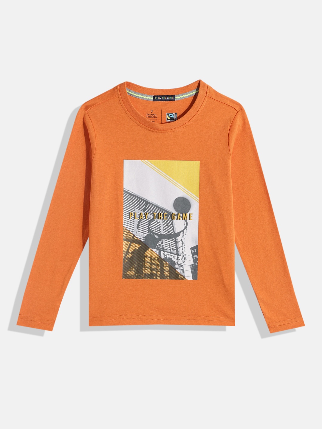 

Indian Terrain Boys Printed Pure Cotton T-shirt, Orange