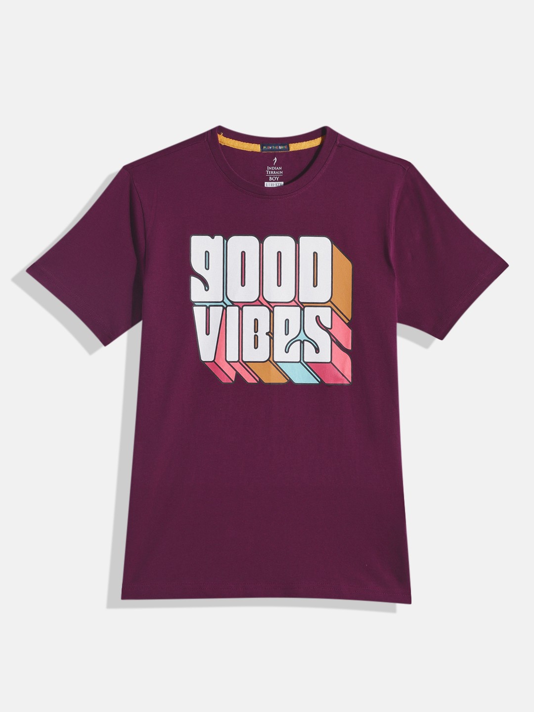 

Indian Terrain Boys Typography Printed Pure Cotton T-shirt, Purple