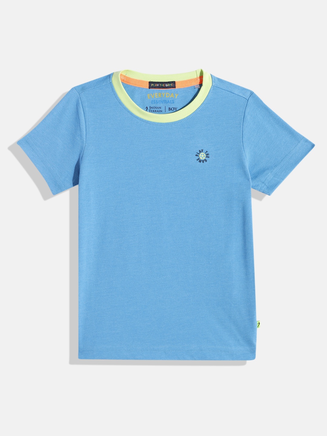 

Indian Terrain Boys Solid Pure Cotton T-shirt, Blue