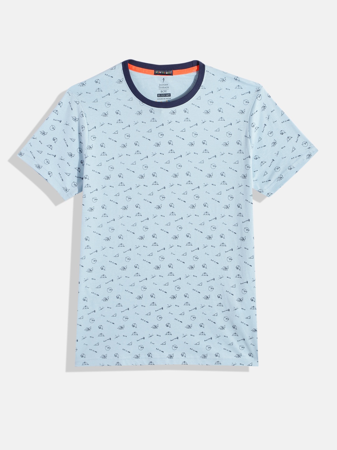

Indian Terrain Boys Printed Pure Cotton T-shirt, Blue