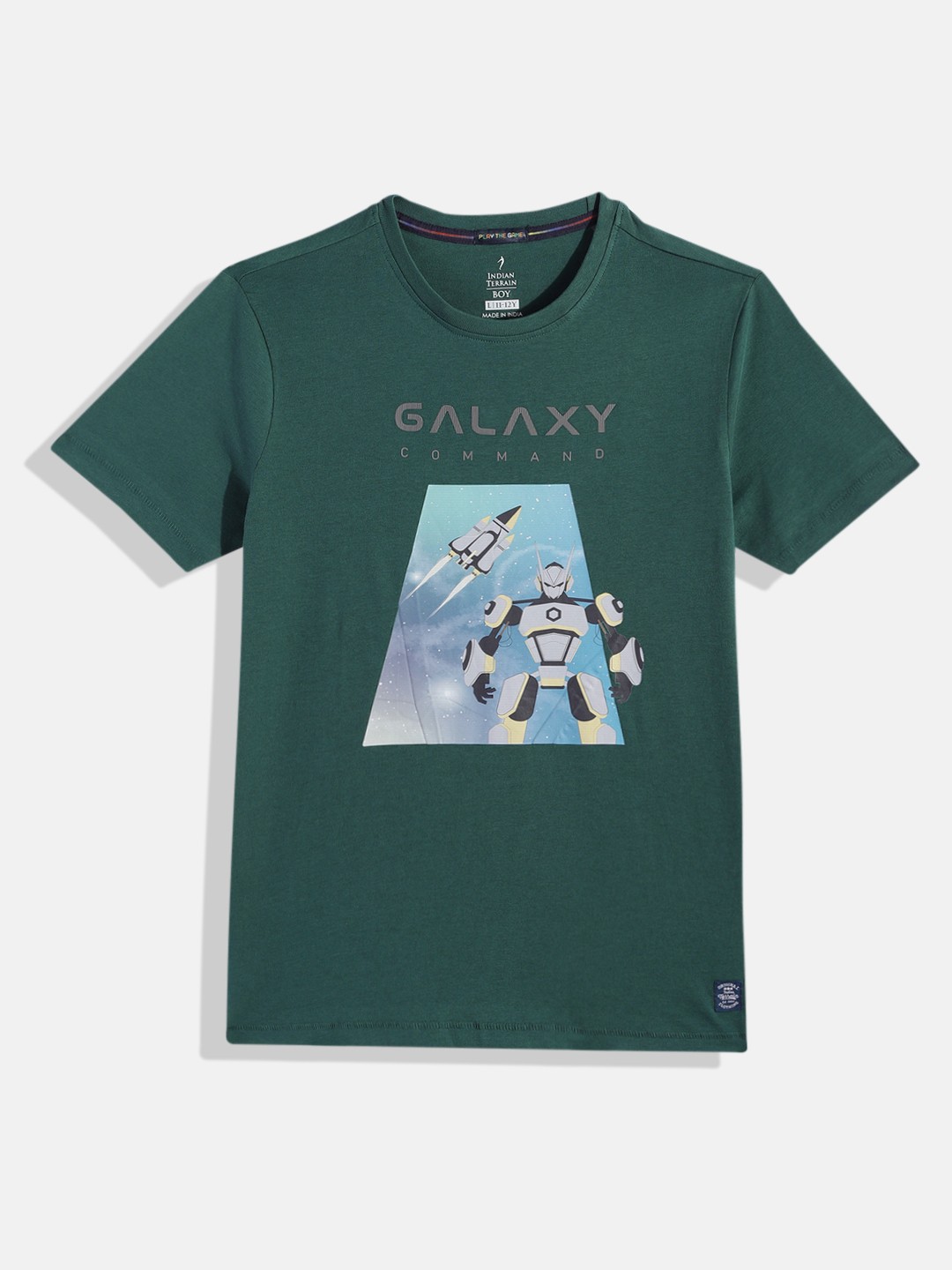 

Indian Terrain Boys Graphic Printed Pure Cotton T-shirt, Green