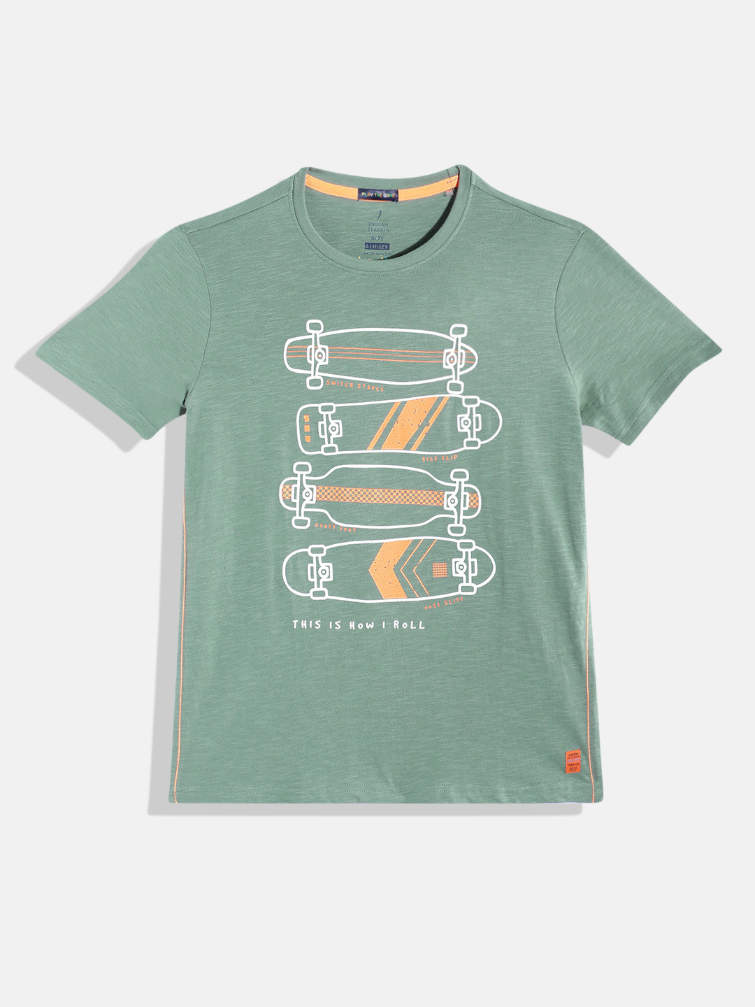 

Indian Terrain Boys Conversational Printed Pure Cotton T-shirt, Green