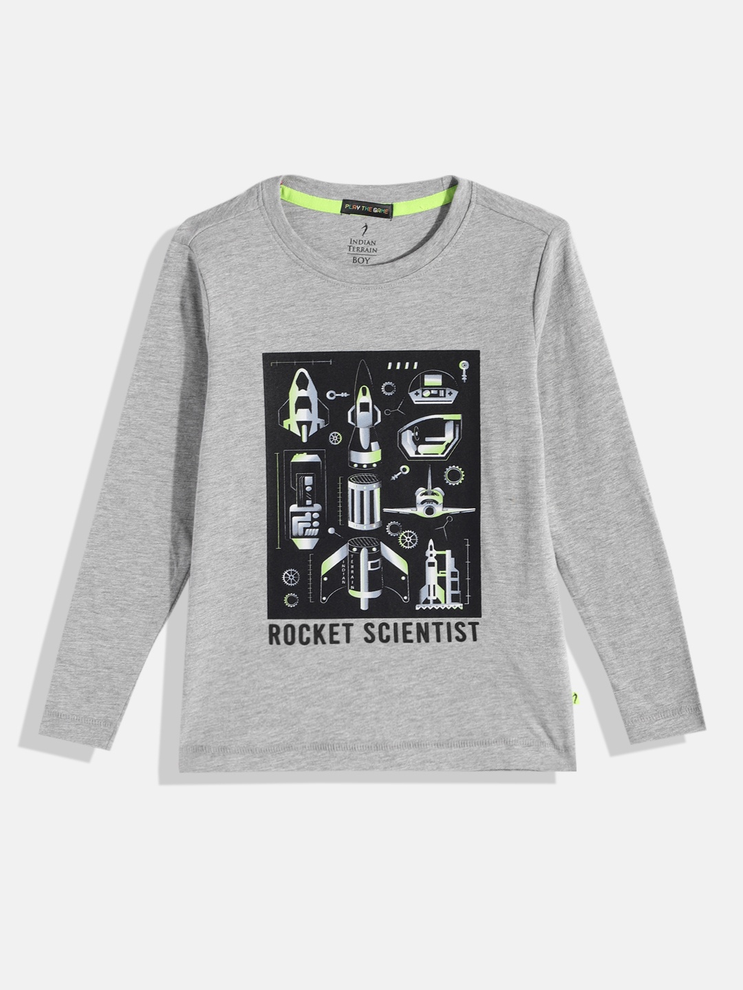 

Indian Terrain Boys Printed Pure Cotton T-shirt, Grey