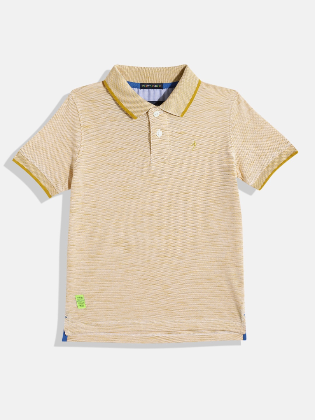 

Indian Terrain Boys Yellow Solid Pure Cotton Polo Collar T-shirt