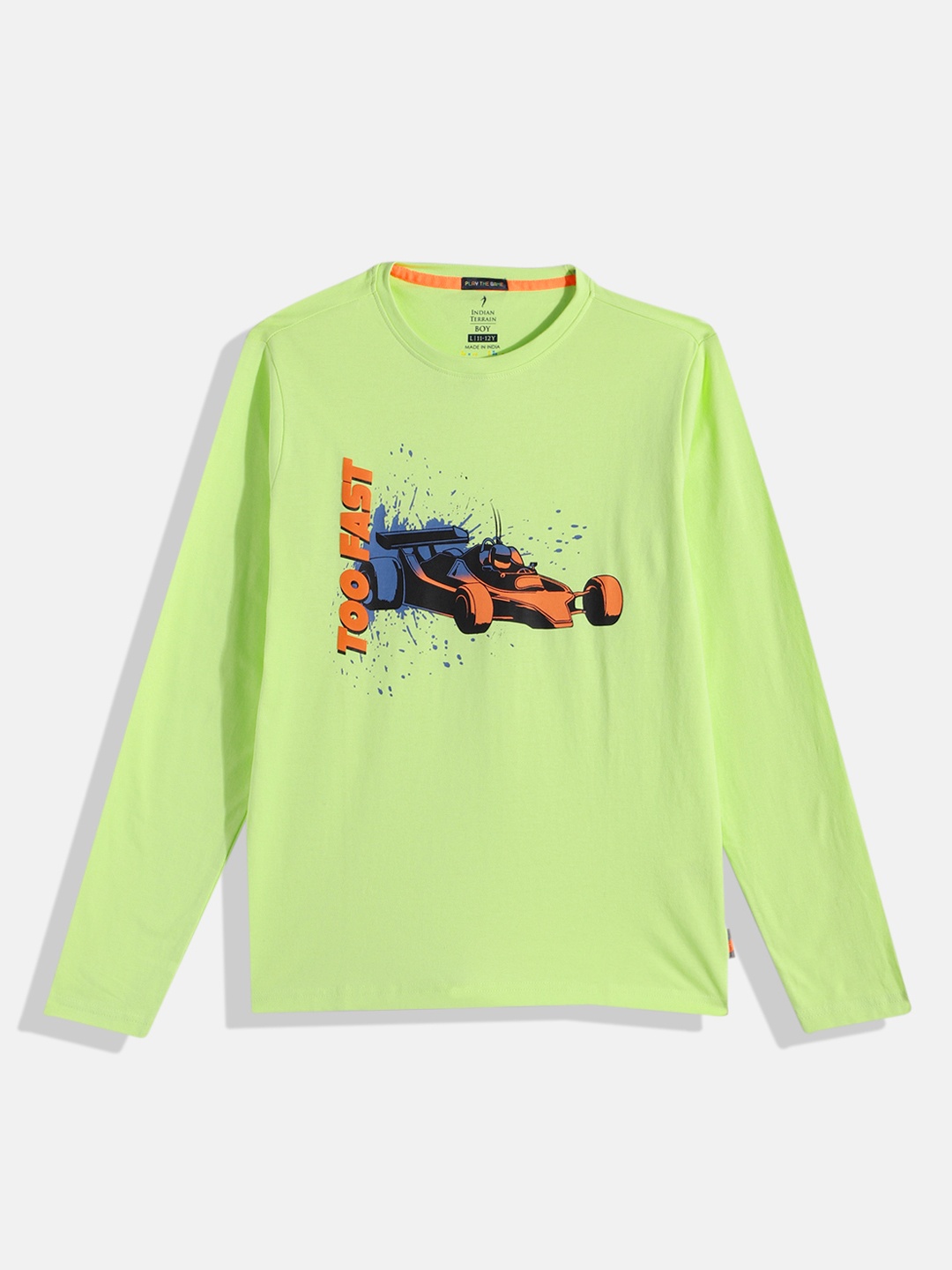

Indian Terrain Boys Printed Pure Cotton T-shirt, Lime green