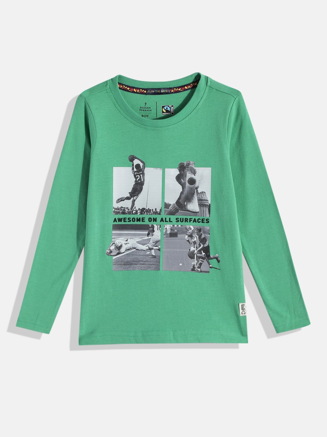 

Indian Terrain Boys Printed Pure Cotton T-shirt, Green