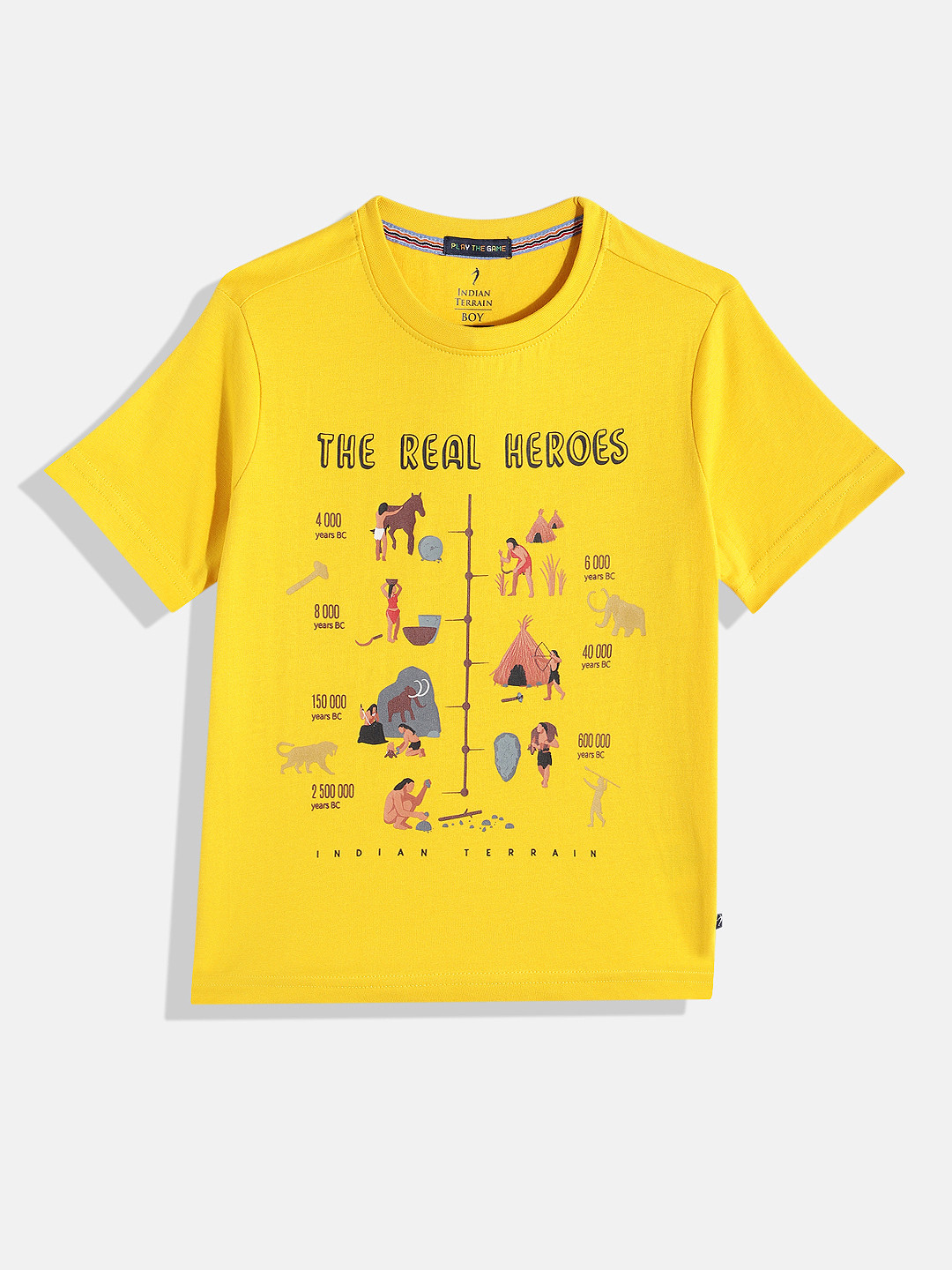 

Indian Terrain Boys Printed Pure Cotton T-shirt, Yellow