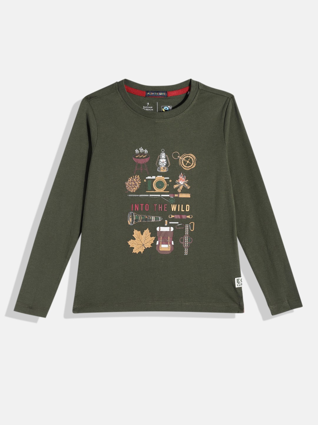 

Indian Terrain Boys Printed Pure Cotton T-shirt, Olive