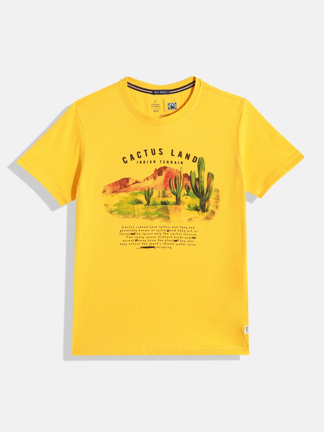 

Indian Terrain Boys Printed Pure Cotton T-shirt, Yellow
