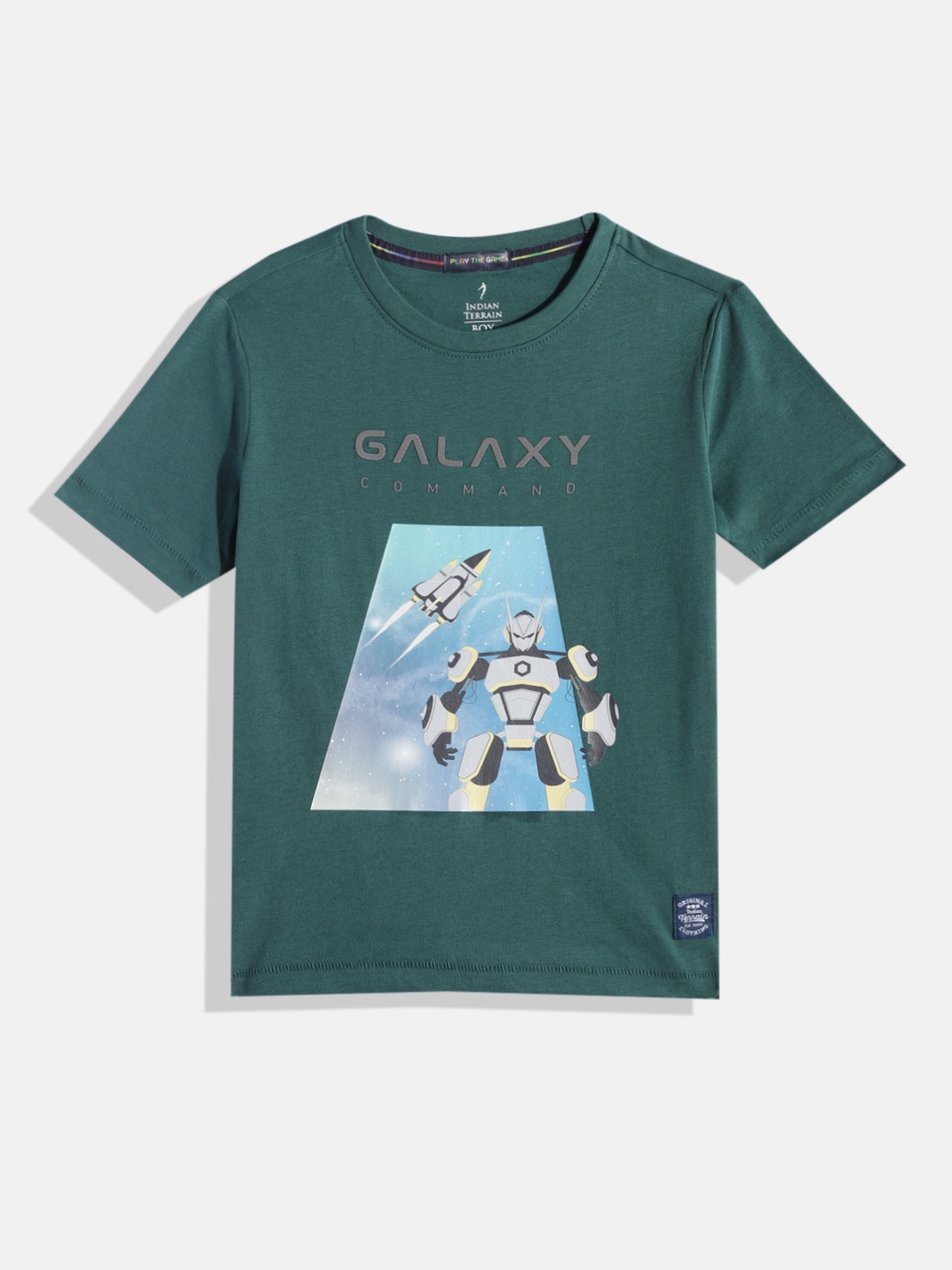 

Indian Terrain Boys Printed Pure Cotton T-shirt, Green