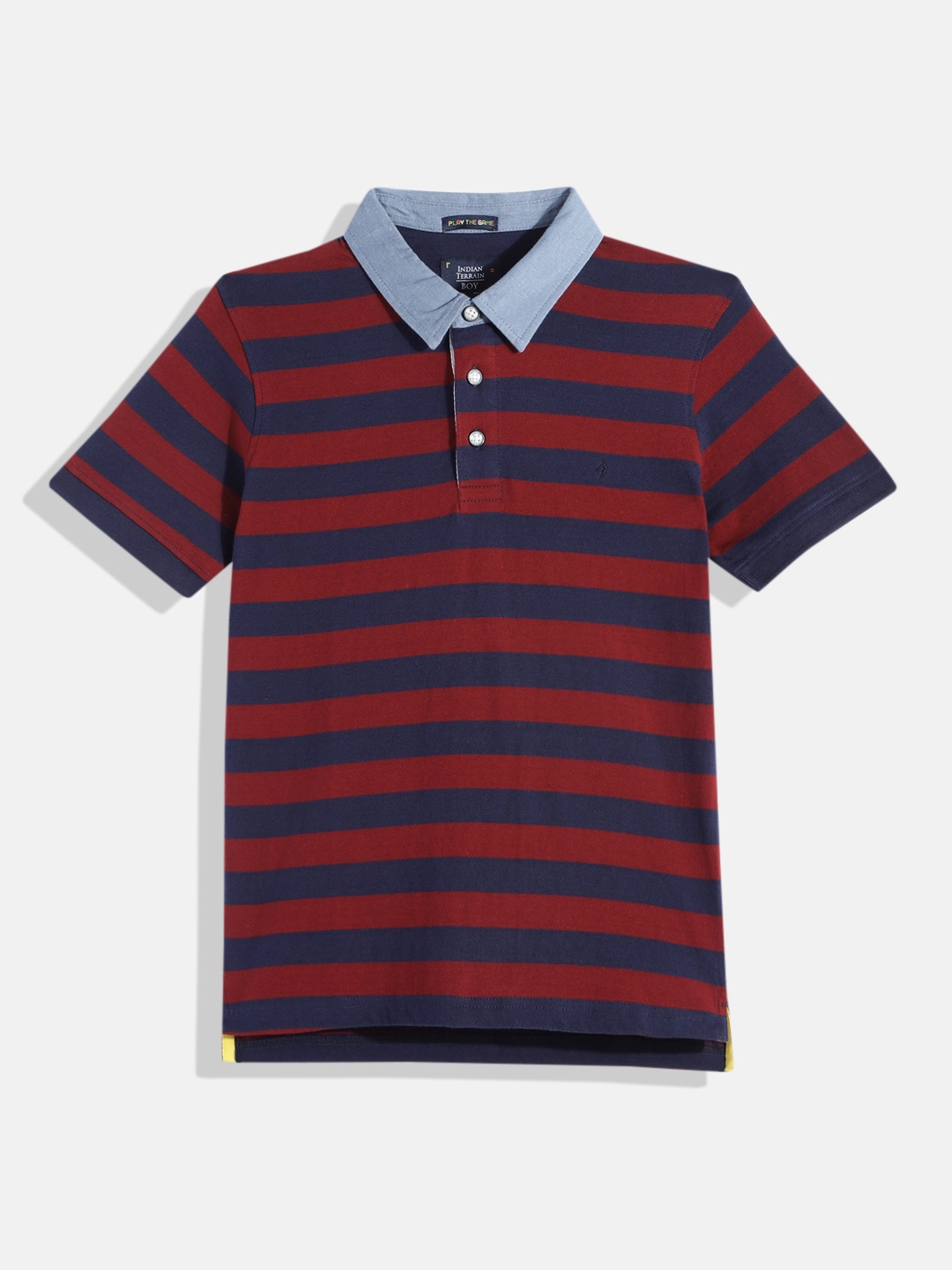 

Indian Terrain Boys Striped Pure Cotton Polo Collar T-shirt, Maroon