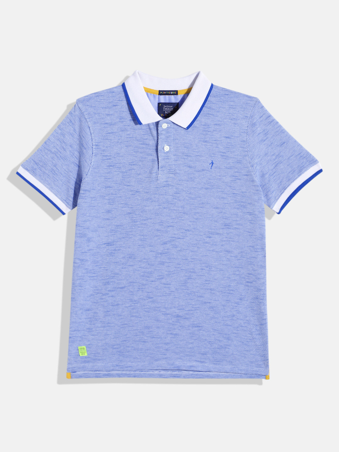 

Indian Terrain Boys Solid Pure Cotton Polo Collar T-shirt, Blue