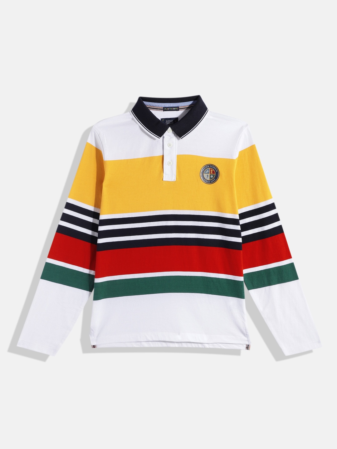 

Indian Terrain Boys Striped Pure Cotton Polo Collar T-shirt, Multi