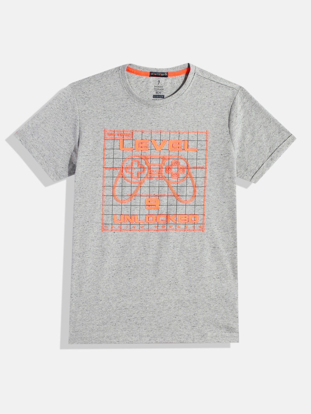 

Indian Terrain Boys Typography Printed T-shirt, Grey melange