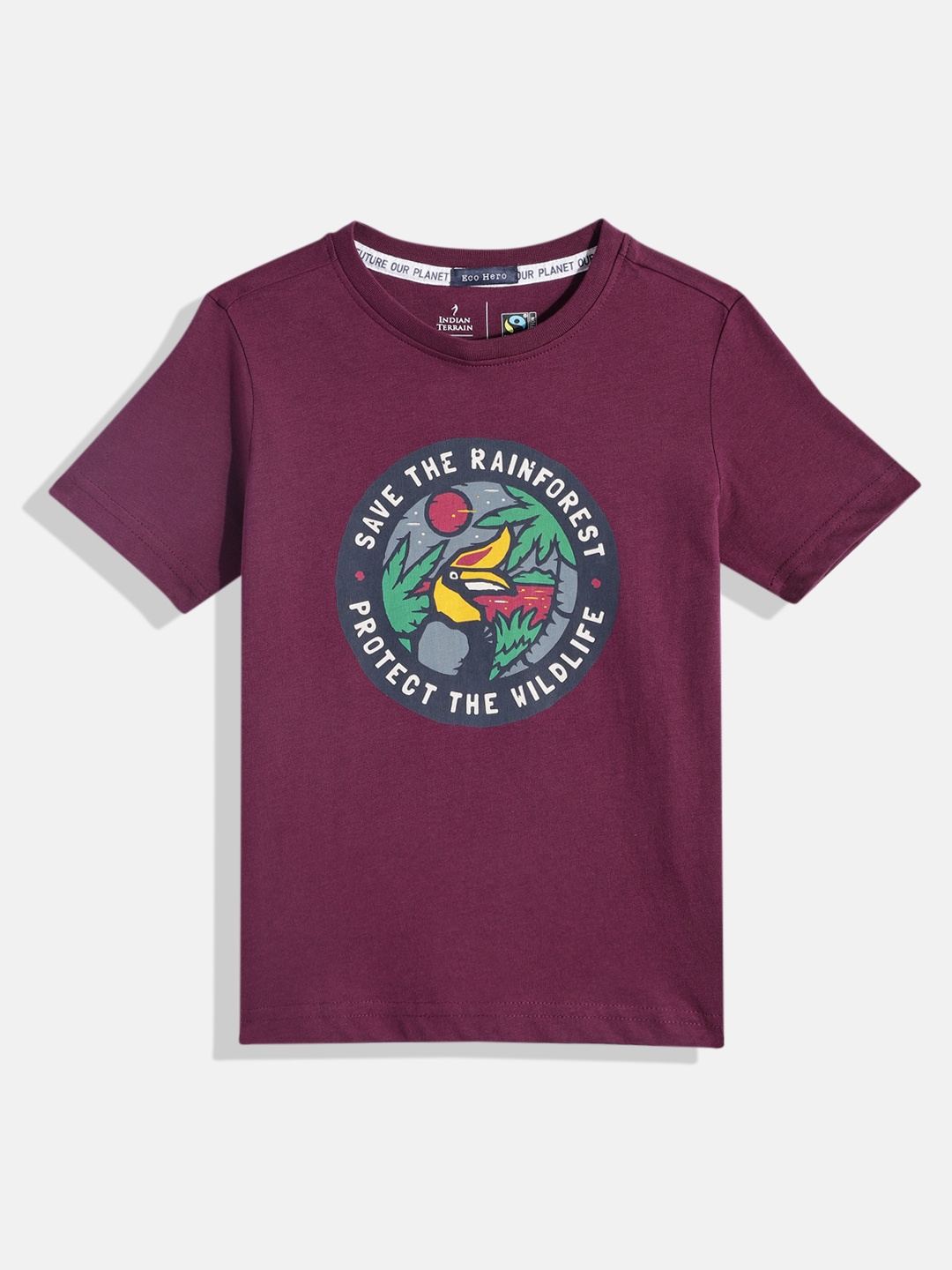 

Indian Terrain Boys Typography Printed Pure Cotton T-shirt, Purple