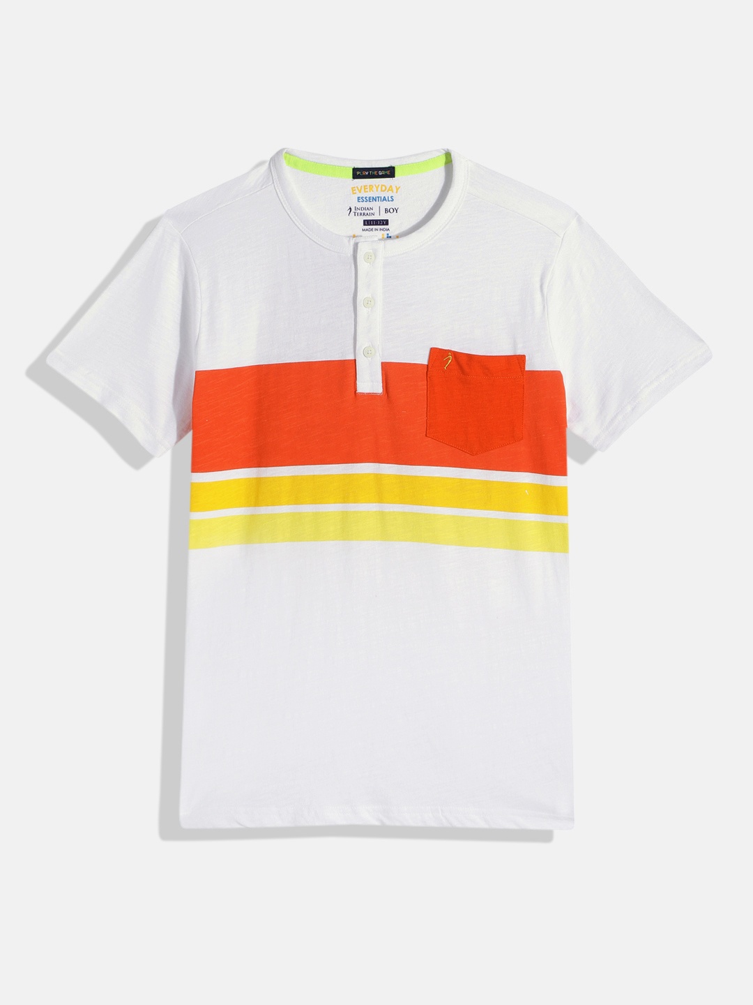 

Indian Terrain Boys Striped Henley Neck T-shirt, White