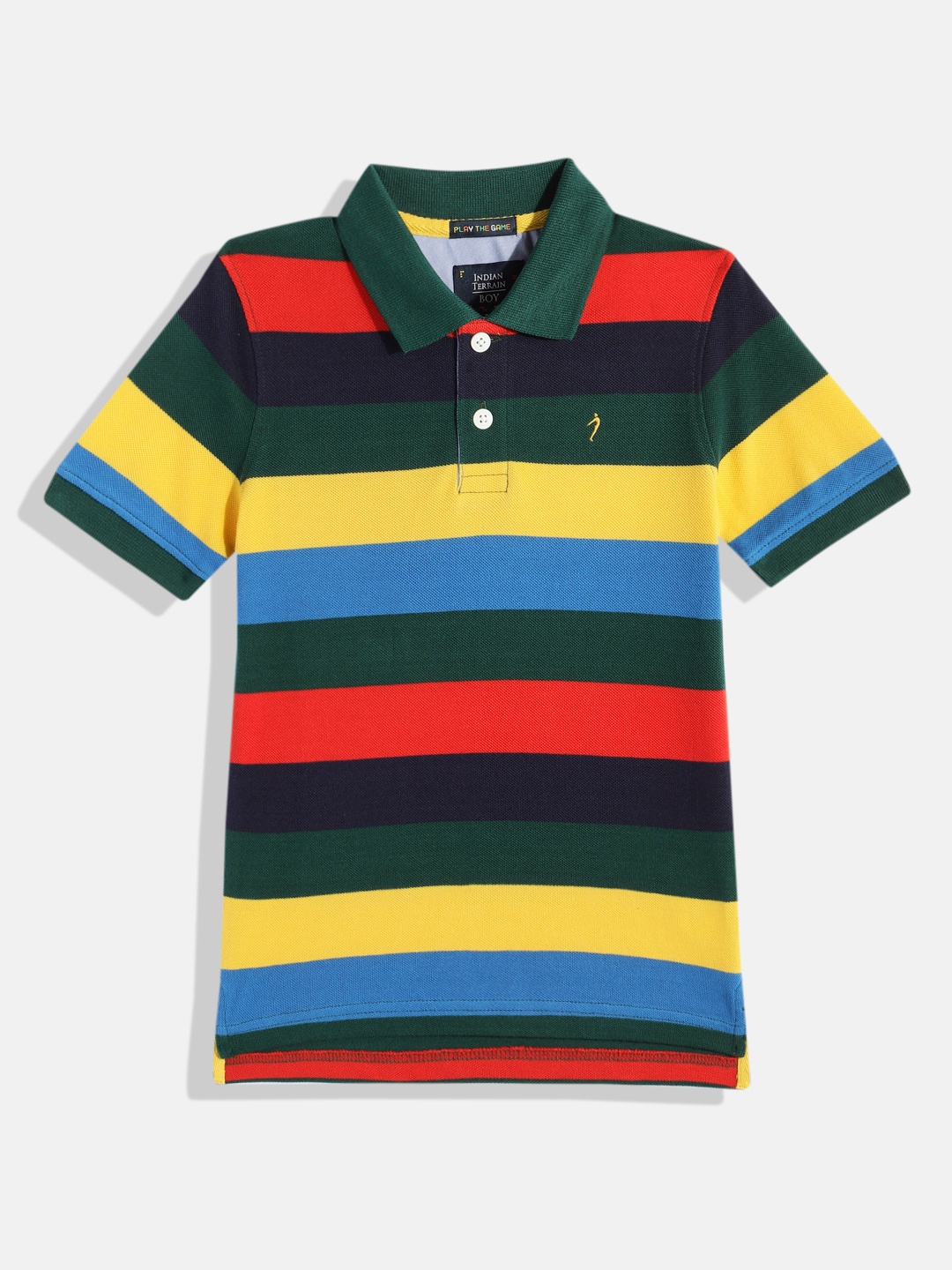 

Indian Terrain Boys Striped Pure Cotton Polo Collar T-shirt, Multi
