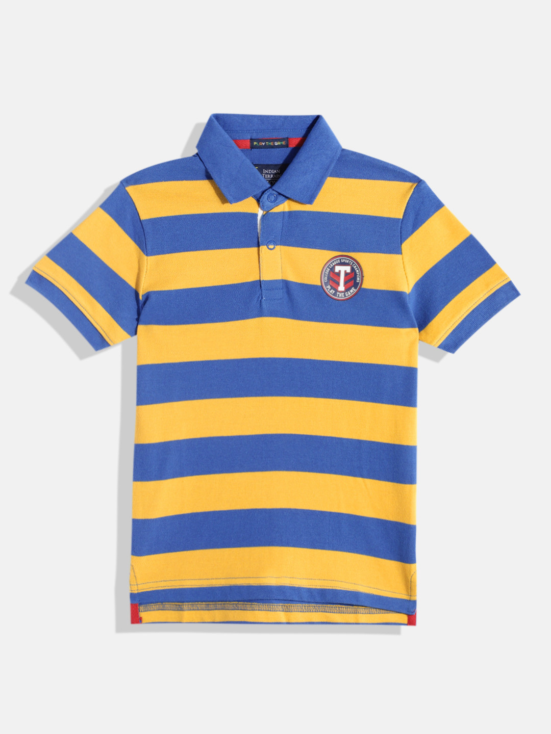 

Indian Terrain Boys Striped Polo Collar Pure Cotton T-shirt, Blue