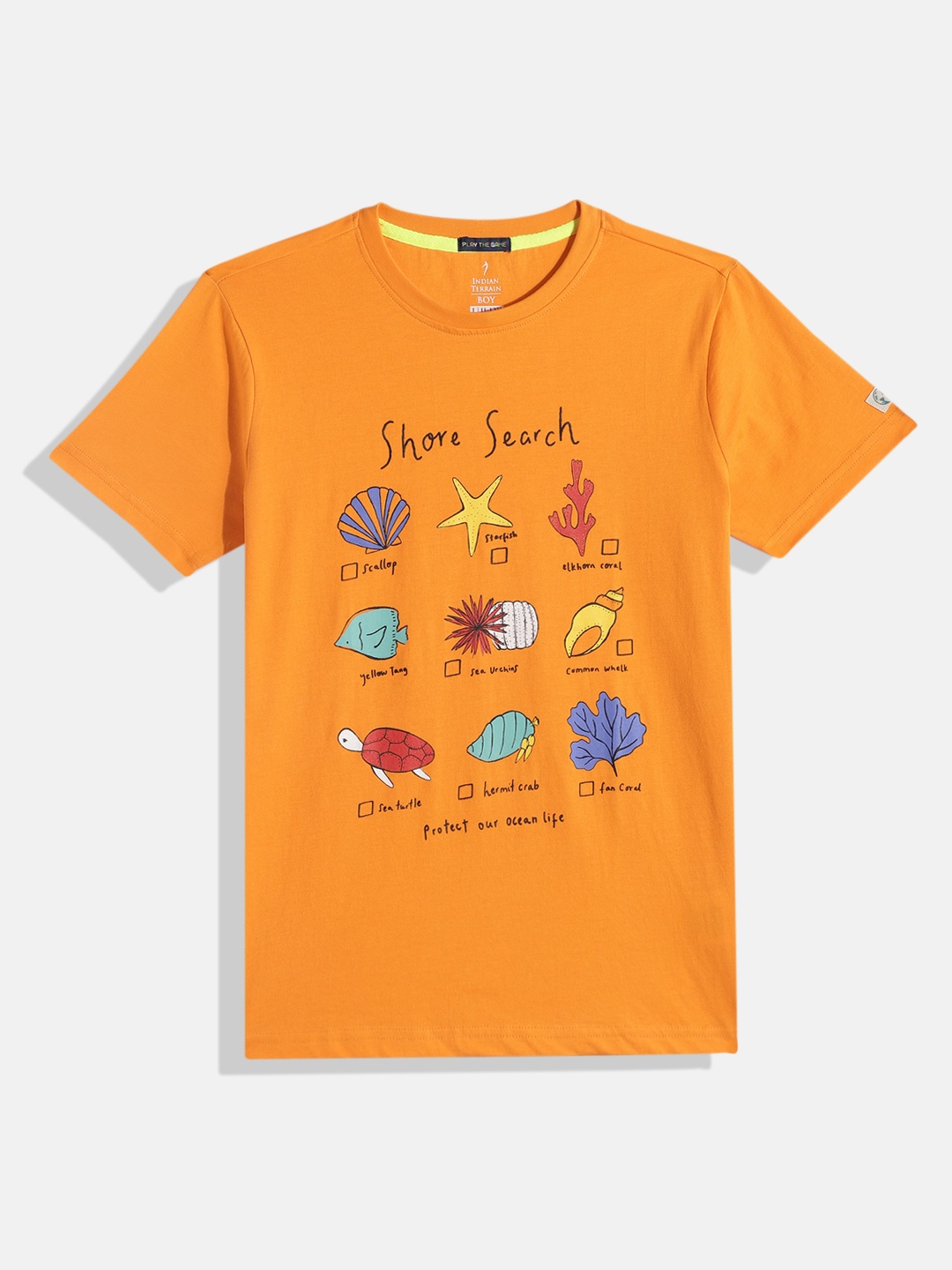 

Indian Terrain Boys Printed Pure Cotton T-shirt, Orange