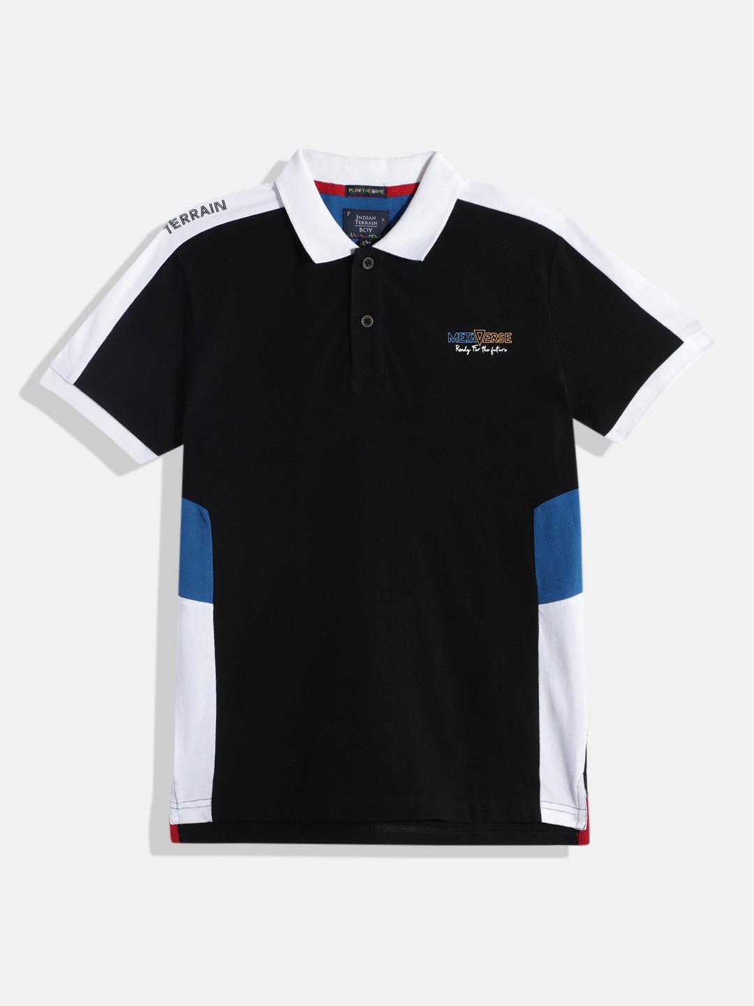 

Indian Terrain Boys Pure Cotton Polo Collar T-shirt, Black