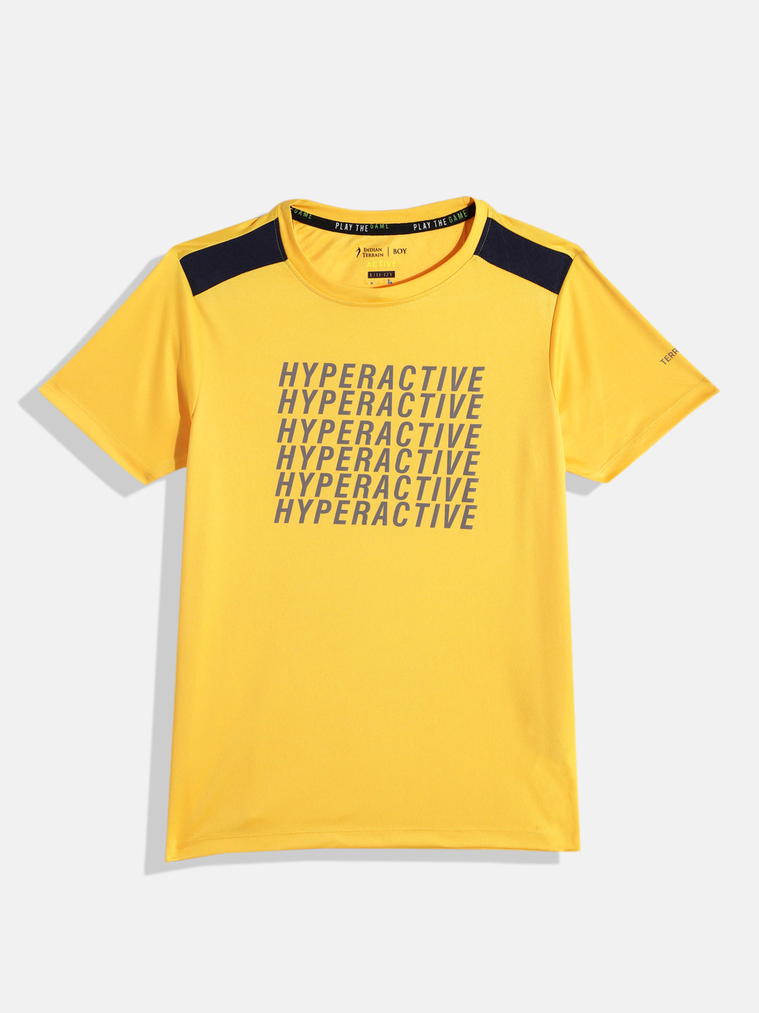 

Indian Terrain Boys Typography Printed Sports T-shirt, Yellow