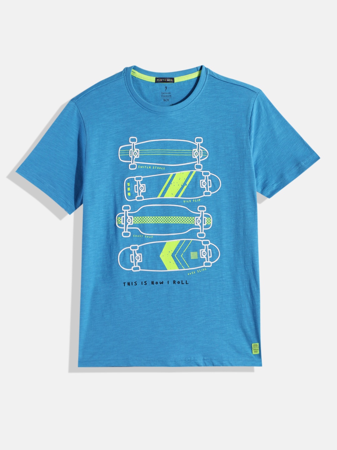 

Indian Terrain Boys Printed Pure Cotton T-shirt, Blue
