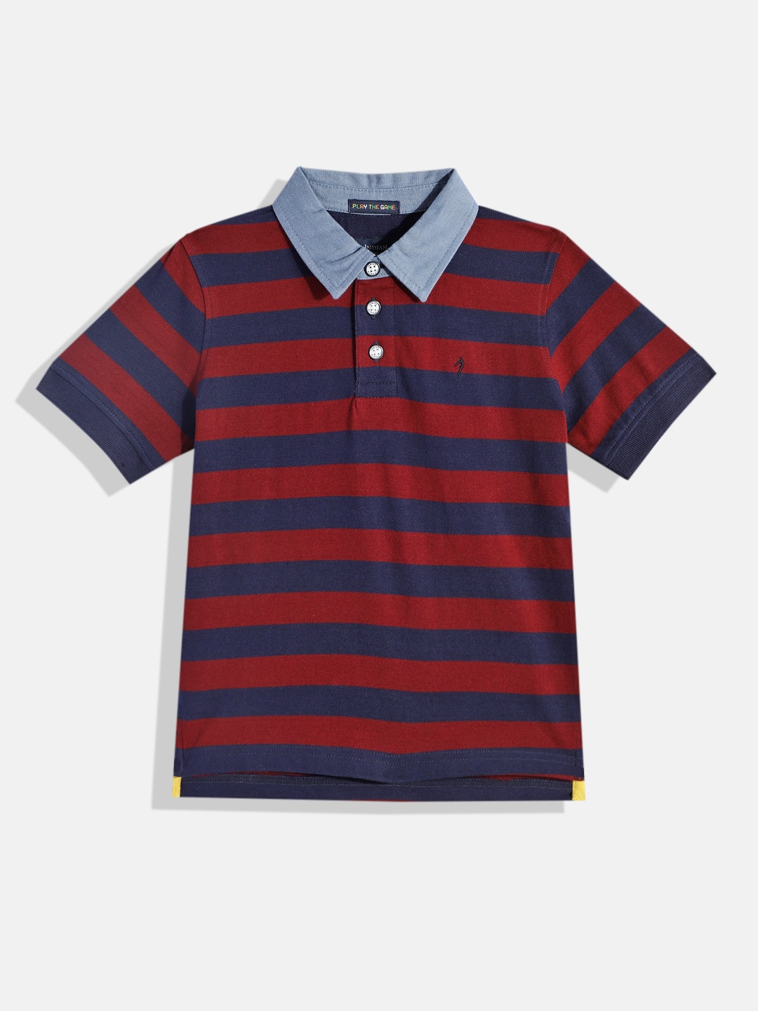

Indian Terrain Boys Striped Polo Collar Pure Cotton T-shirt, Maroon