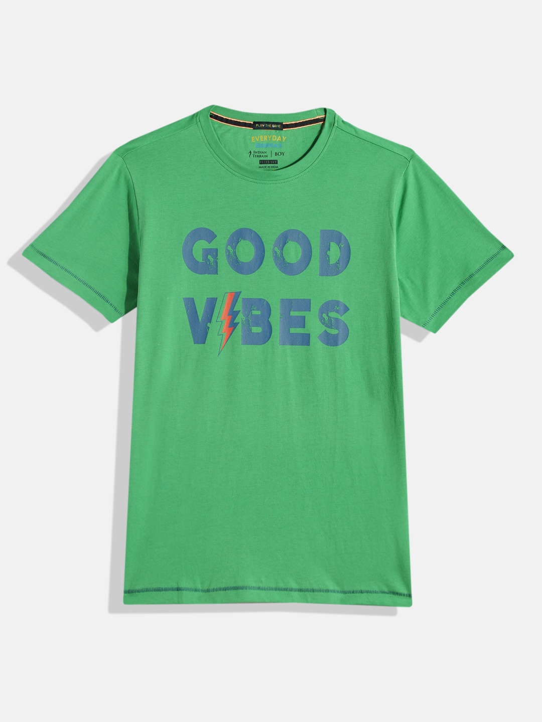 

Indian Terrain Boys Typography Printed Pure Cotton T-shirt, Green